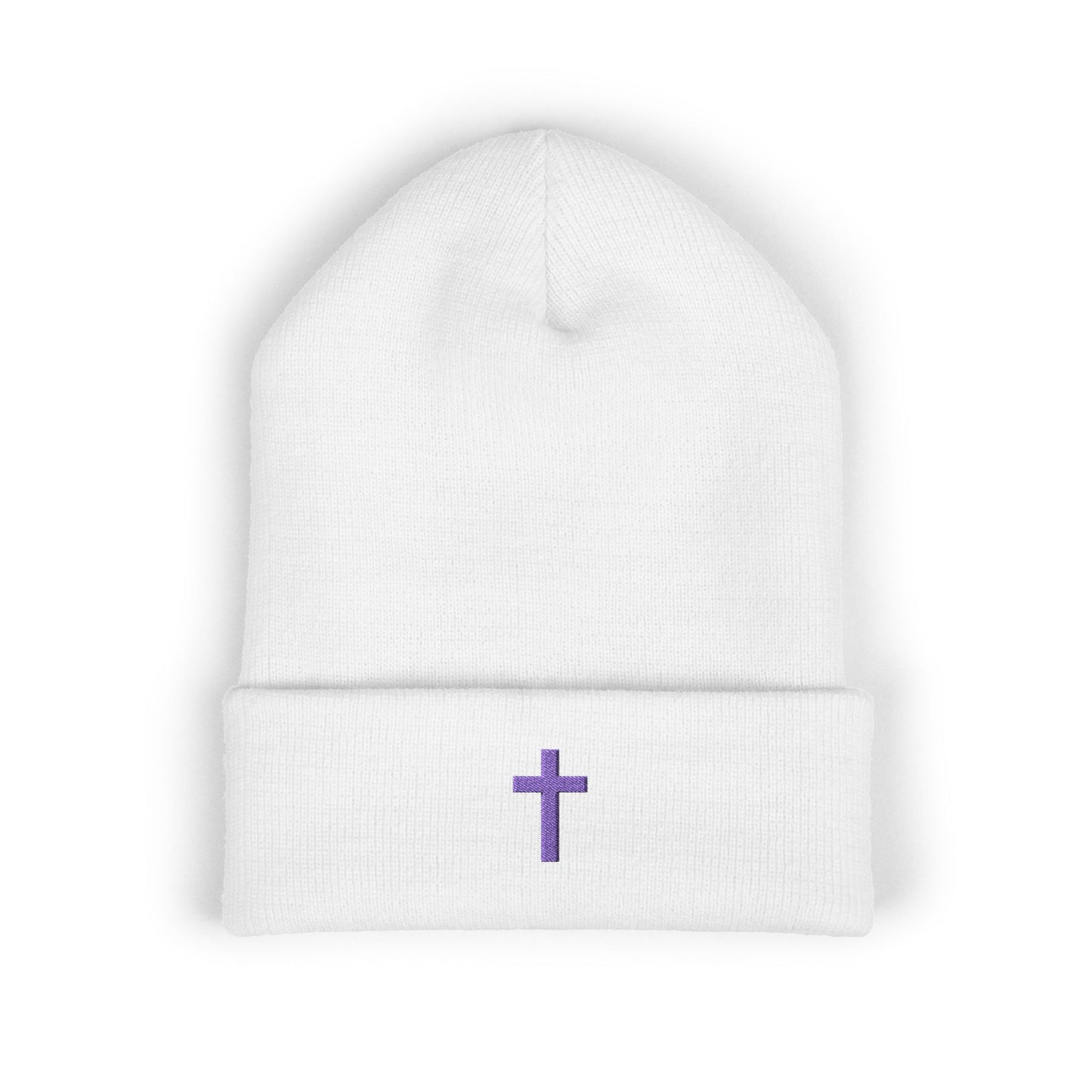 Embroidered Cross Classic Cuffed Beanie - Stylish Winter Accessory