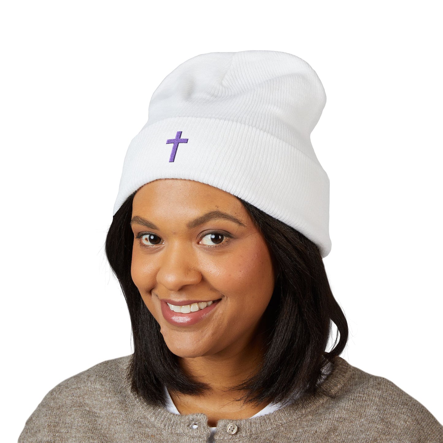 Embroidered Cross Classic Cuffed Beanie - Stylish Winter Accessory