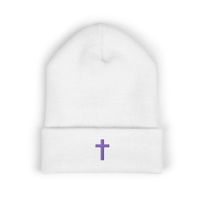 Embroidered Cross Classic Cuffed Beanie - Stylish Winter Accessory